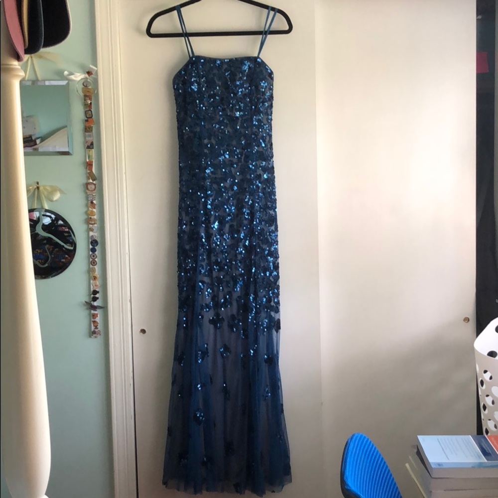 Dark Blue Sequin Gown- Caché Size 0 Women’s